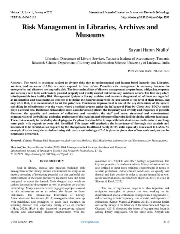 (PDF) Risk Management in Libraries, Archives and Museums