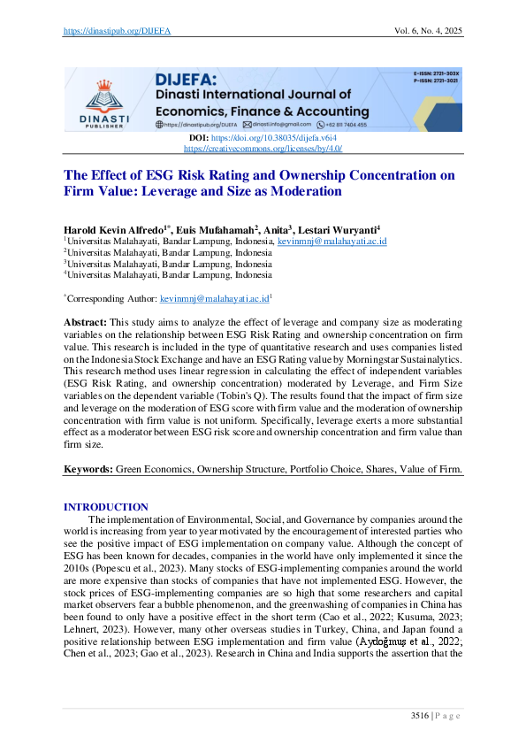 (PDF) The Effect of ESG Risk Rating and Ownership Concentration on Firm ...