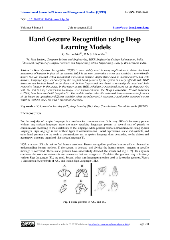 (PDF) Hand Gesture Recognition using Deep Learning Models