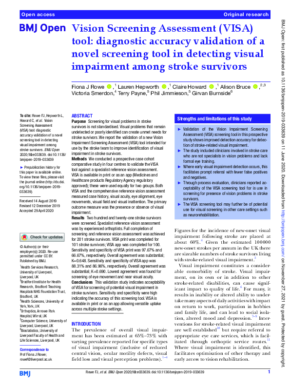 (PDF) Vision Screening Assessment (VISA) tool: diagnostic accuracy ...
