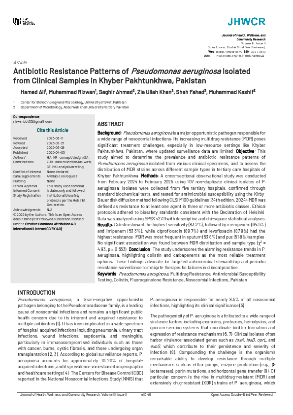 (PDF) Antibiotic Resistance Patterns of Pseudomonas aeruginosa Isolated ...
