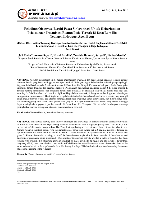 (PDF) Pelatihan Observasi Berahi Pasca Sinkronisasi Untuk Keberhasilan ...