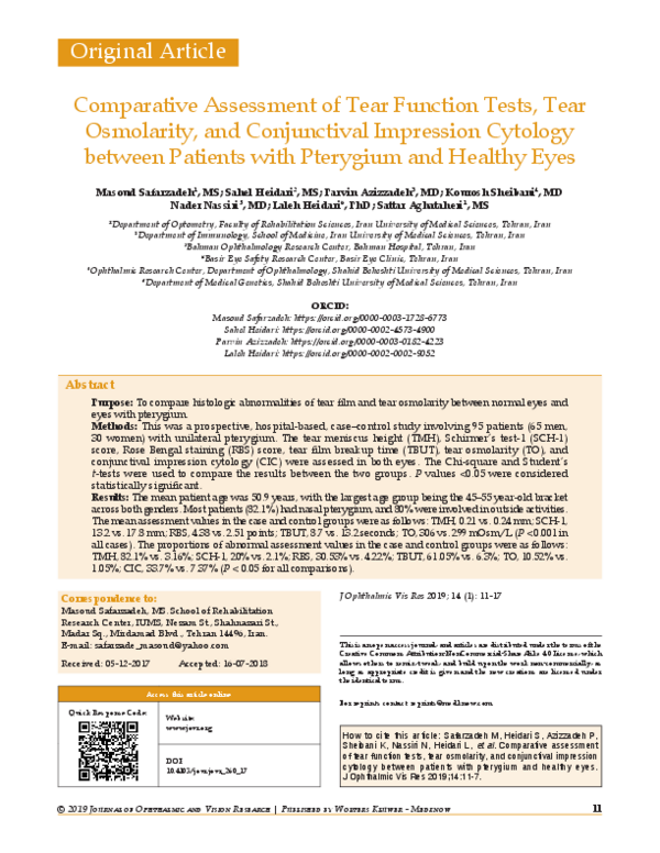 (PDF) Comparative assessment of tear function tests, tear osmolarity ...