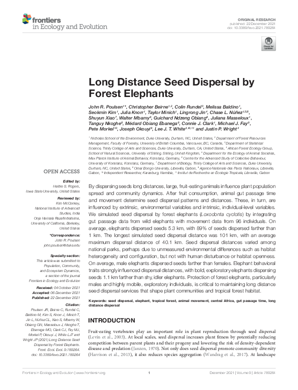 (PDF) Long Distance Seed Dispersal by Forest Elephants