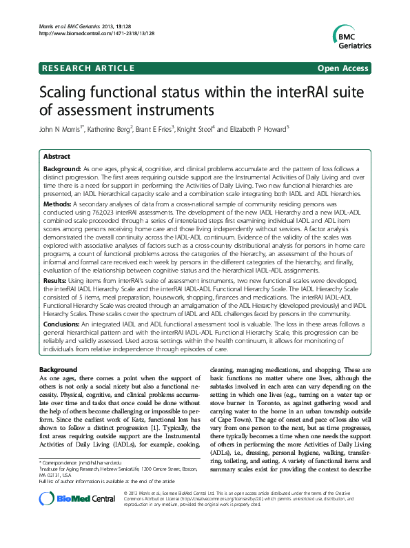 (PDF) Scaling functional status within the interRAI suite of assessment ...