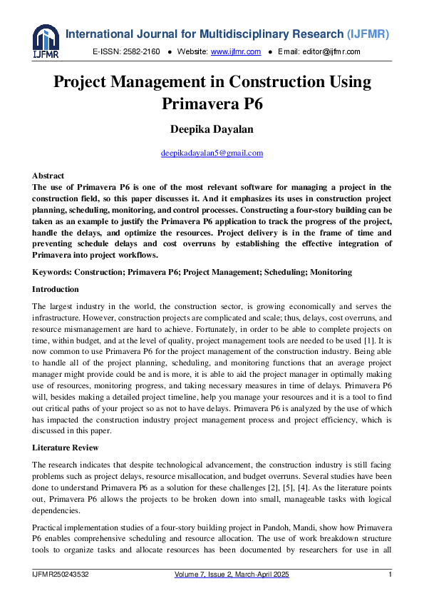 (PDF) Project Management in Construction using Primavera P6