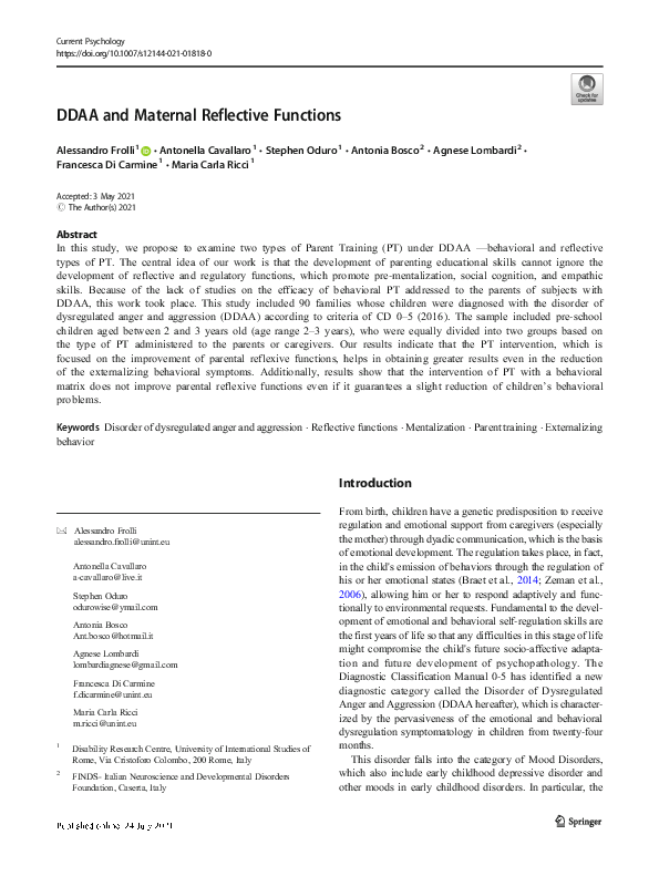 (PDF) DDAA and Maternal Reflective Functions