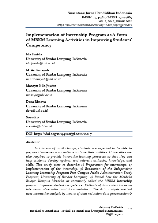 (PDF) Implementation of Internship Program as A Form of MBKM Learning ...