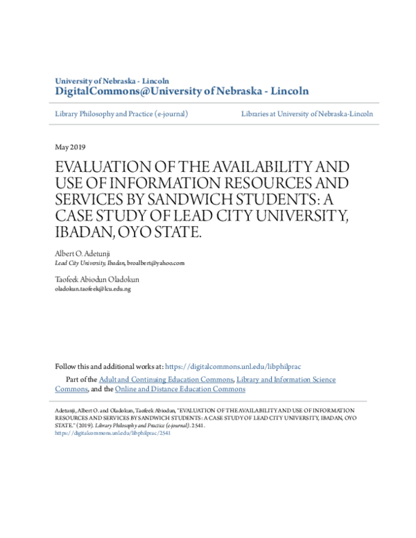 (PDF) Evaluation of the Availability and Use of Information Resources ...
