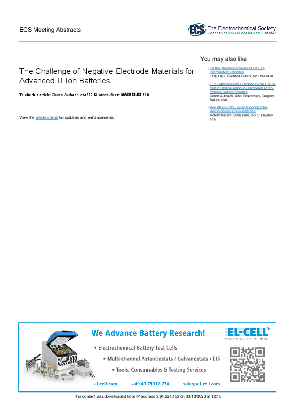 (PDF) The Challenge of Negative Electrode Materials for Advanced Li-Ion ...