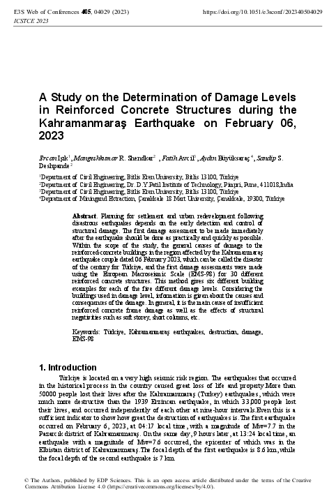 (PDF) A Study on the Determination of Damage Levels in Reinforced ...