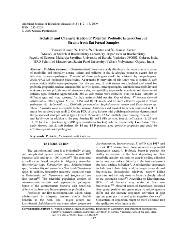 (PDF) Isolation and Characterization of Potential Probiotic Escherichia ...