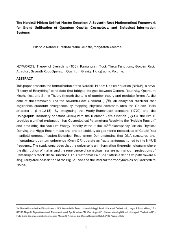(PDF) The Nardelli-Miriam Unified Master Equation: A Seventh-Root ...