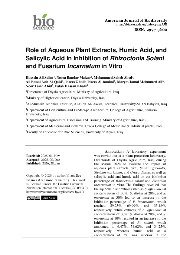 (PDF) Role of Aqueous Plant Extracts, Humic Acid, and Salicylic Acid in ...