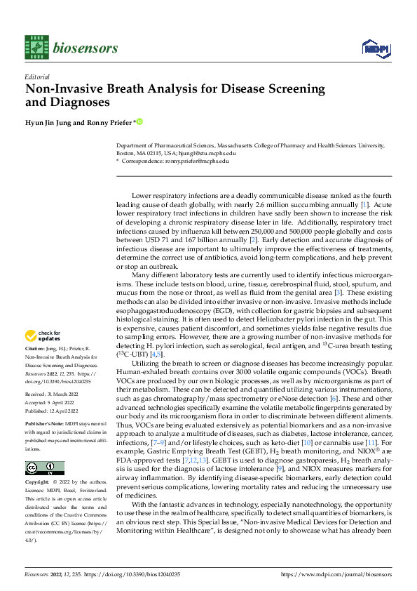 (PDF) Non-Invasive Breath Analysis for Disease Screening and Diagnoses