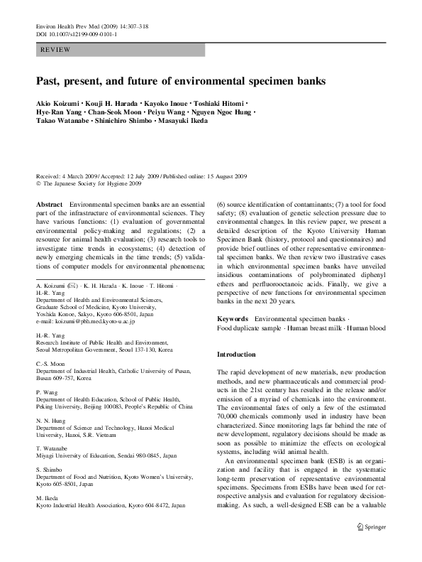 (PDF) Past, present, and future of environmental specimen banks