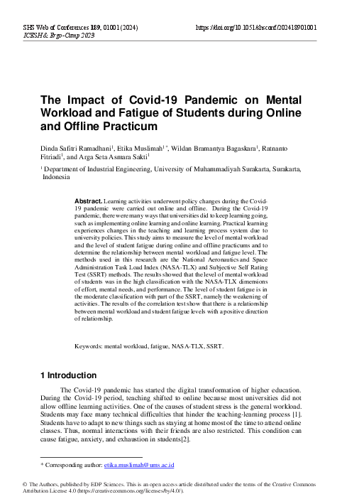 (PDF) The Impact of Covid-19 Pandemic on Mental Workload and Fatigue of ...