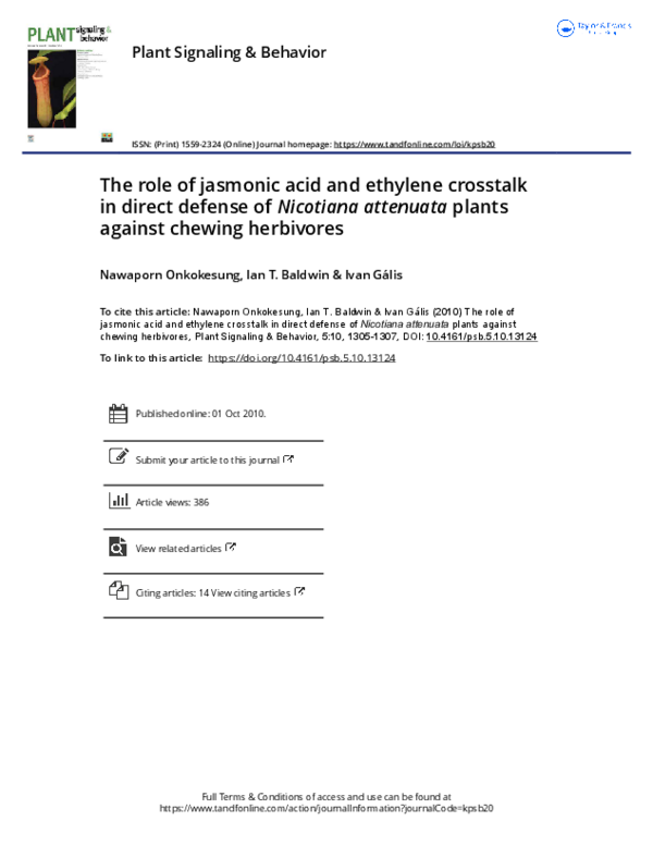 (PDF) The role of jasmonic acid and ethylene crosstalk in direct ...