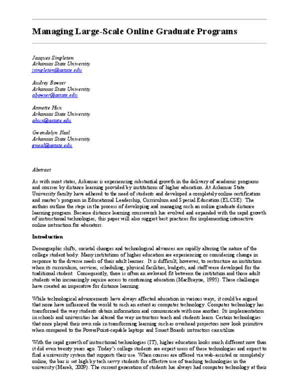 (PDF) Managing Large-Scale Online Graduate Programs