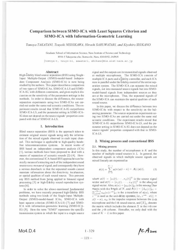 (PDF) Comparison between SIMO-ICA with least squares criterion and SIMO ...