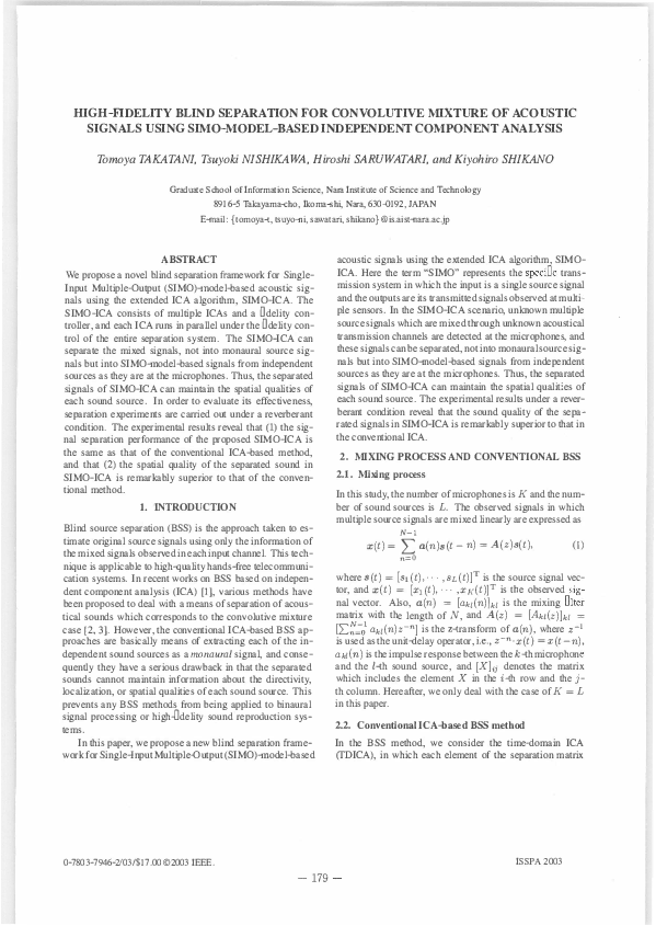 (PDF) High-fidelity blind separation for convolutive mixture of ...