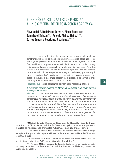 (PDF) El estrés en estudiantes de medicina al inicio y final de su ...