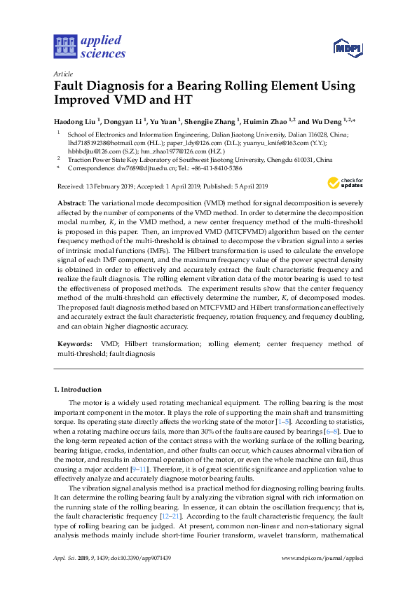 (PDF) Fault Diagnosis for a Bearing Rolling Element Using Improved VMD ...