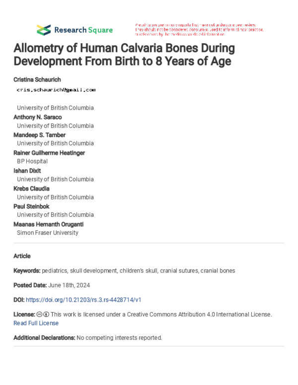 (PDF) Allometry of Human Calvaria Bones During Development From Birth ...