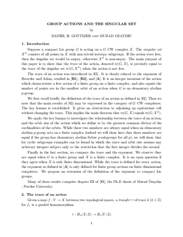 (PDF) Group actions and the singular set