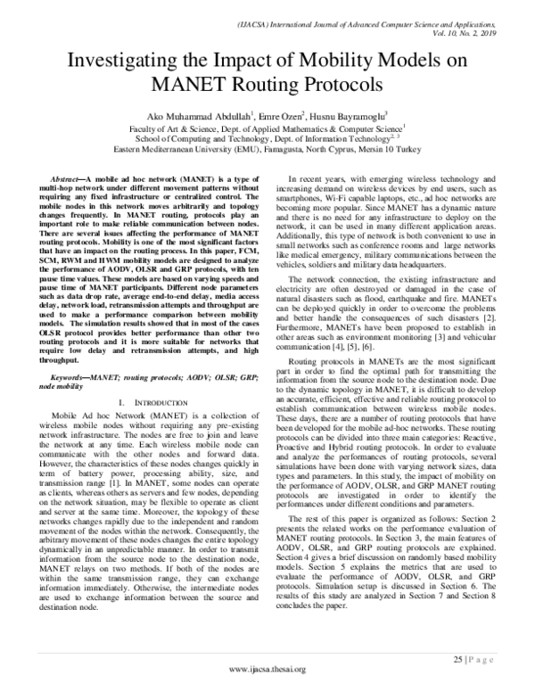 (PDF) Investigating the Impact of Mobility Models on MANET Routing ...