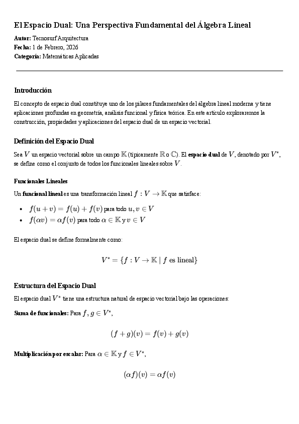 (PDF) El Espacio Dual: Una Perspectiva Fundamental del Álgebra Lineal
