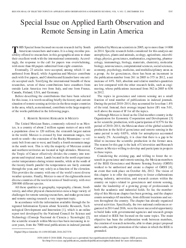 (PDF) Special Issue on Applied Earth Observation and Remote Sensing in ...