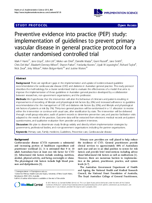 (PDF) Preventive evidence into practice (PEP) study: implementation of ...