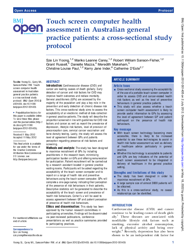 (PDF) Touch screen computer health assessment in Australian general ...