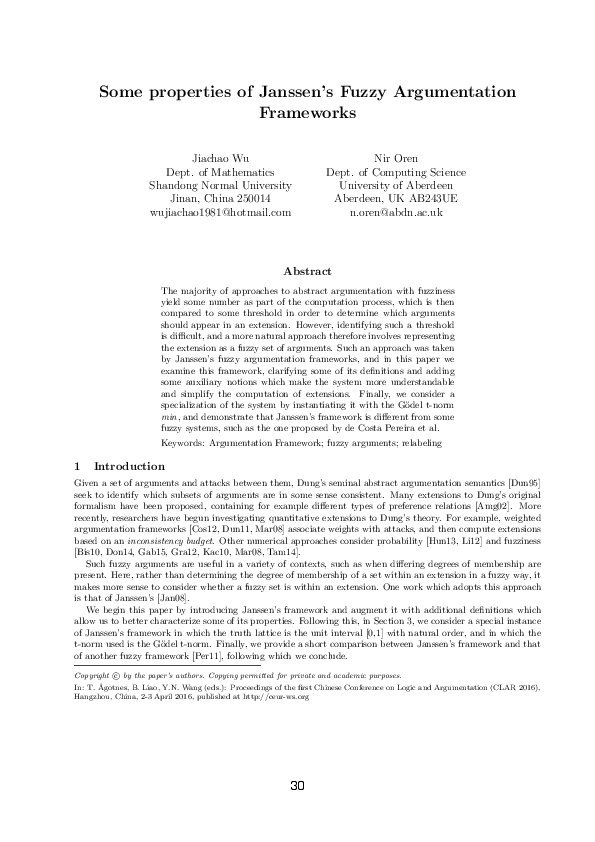 (PDF) Some properties of Janssen's Fuzzy Argumentation Frameworks