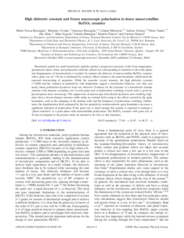 (PDF) High dielectric constant and frozen macroscopic polarization in ...