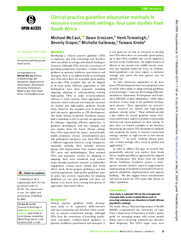 (PDF) Clinical practice guideline adaptation methods in resource ...
