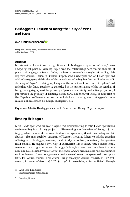 (PDF) Heidegger’s Question of Being: the Unity of Topos and Logos