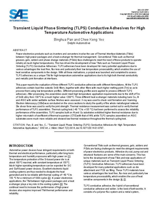 (PDF) Transient Liquid Phase Sintering (TLPS) Conductive Adhesives for ...