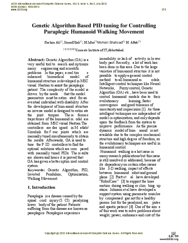 (PDF) Genetic Algorithm Based PID tuning for Controlling Paraplegic ...