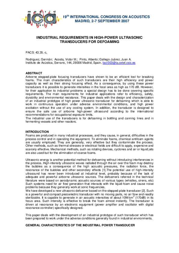 (PDF) Industrial requirements in high-power ultrasonic transducers for ...