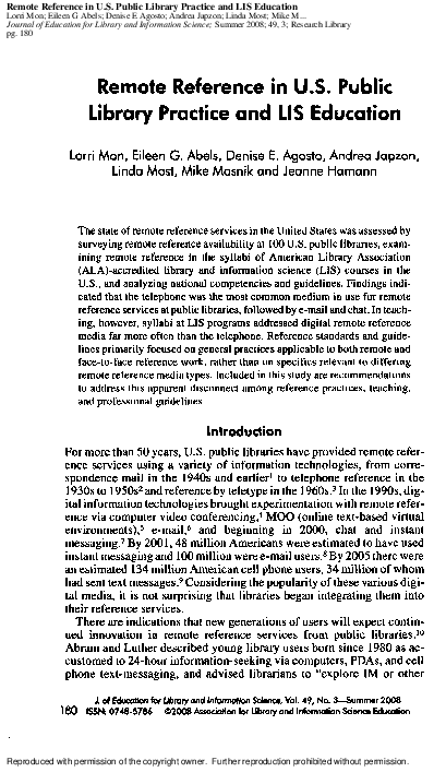 (PDF) Remote reference in US public library practice and LIS education