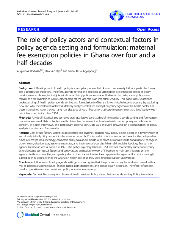 (PDF) The role of policy actors and contextual factors in policy agenda ...
