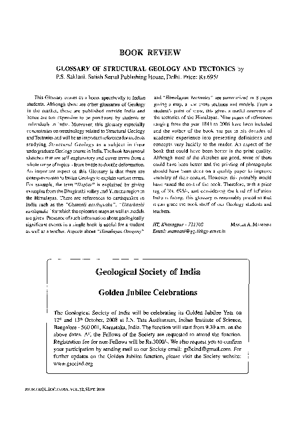 (PDF) Glossary of Structural Geology and Tectonics