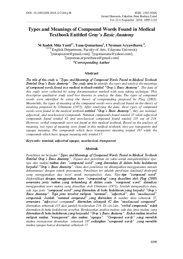 (PDF) Types and Meanings of Compound Words Found in Medical Textbook ...