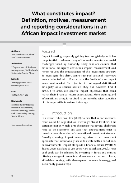 (PDF) What constitutes impact? definition, motives, measurement and ...