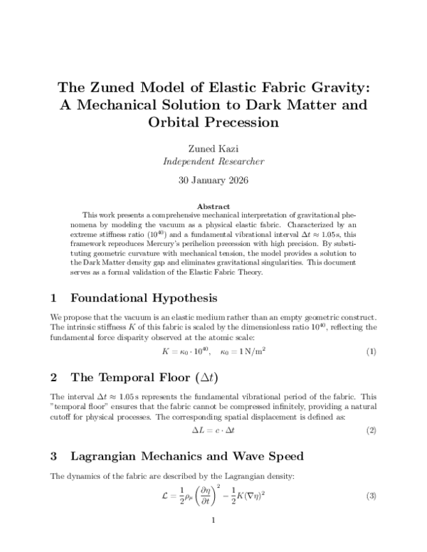 (PDF) The Zuned Model of Elastic Fabric Gravity: A Mechanical Solution ...