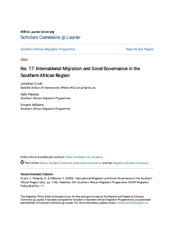 (PDF) No. 17: International Migration and Good Governance in the ...