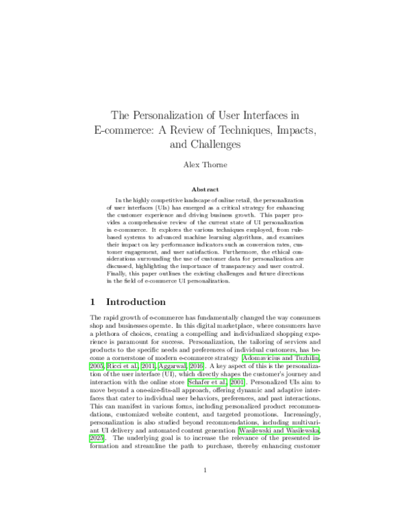 (PDF) The Personalization of User Interfaces in E-commerce: A Review of ...