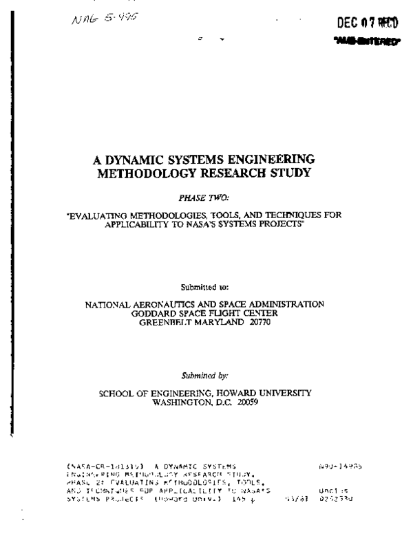 (PDF) A dynamic systems engineering methodology research study. Phase 2 ...